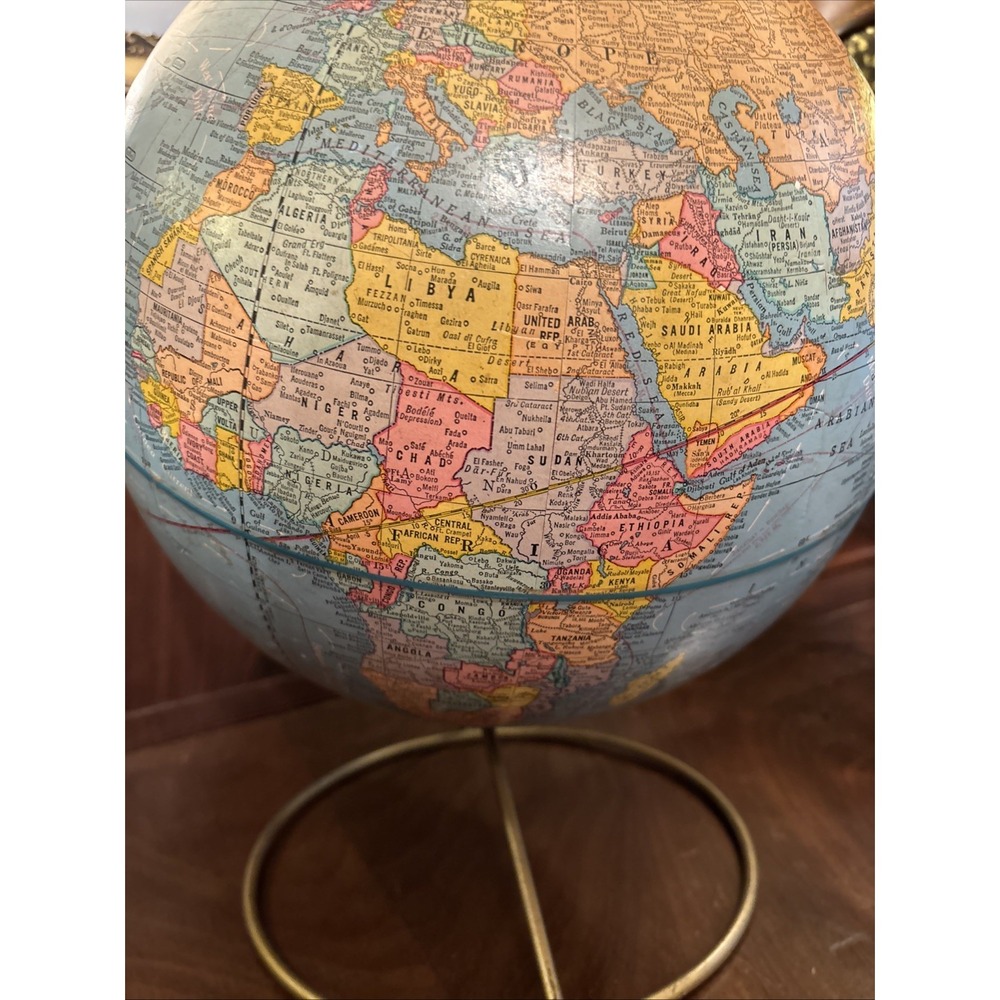 Vintage 1960s Cram's Imperial 12" World Globe Brass Wire Stand Desk Map Decor - Picture 9 of 12